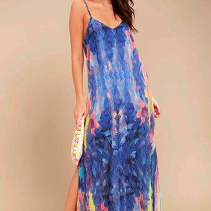Flying Watercolors Royal Blue Print Maxi Dress